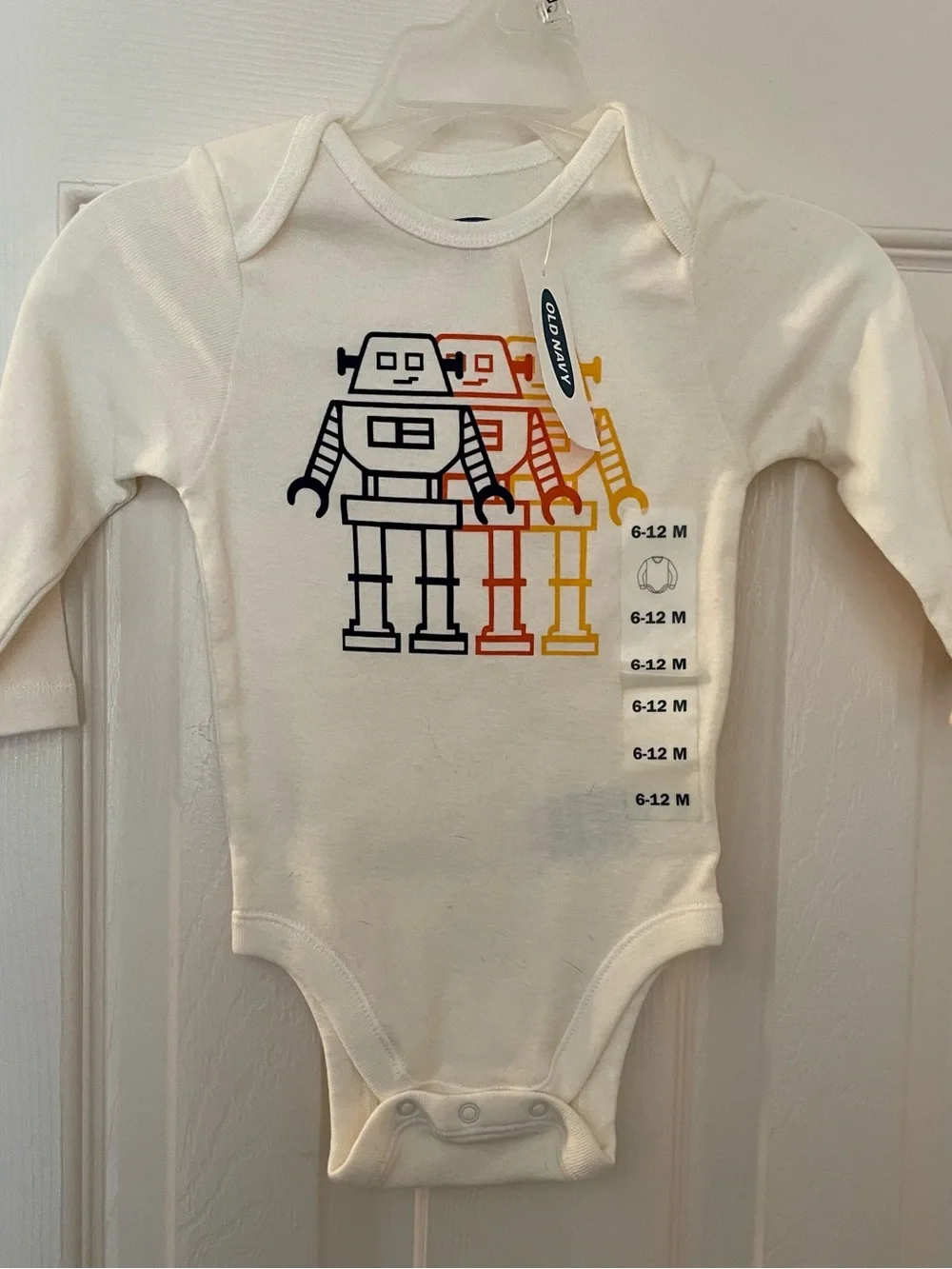 Old Navy Cream Long-Sleeve Robot One-Piece - 6-12M NWT